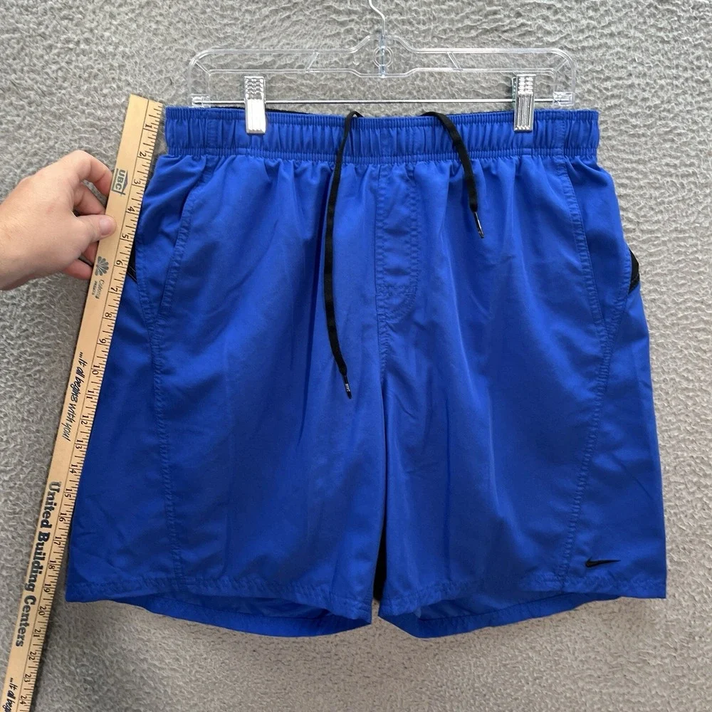 Nike Shorts Mens Large Blue Black‎ Swim Trunks Surfer Skater Small Swoosh Y2K